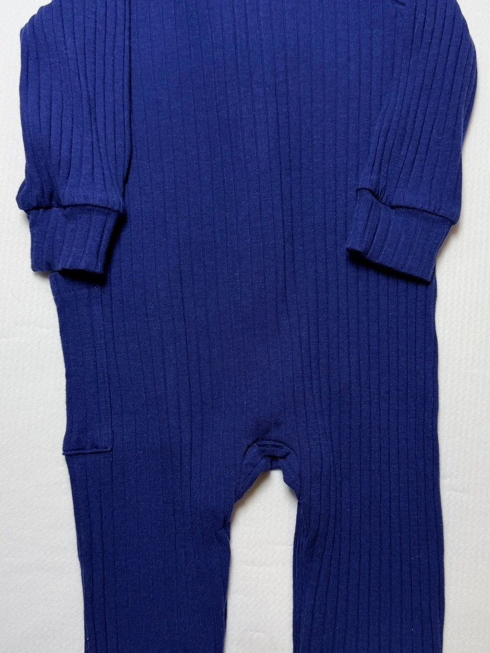 Carter's Waffle Knit Patch Romper Okie Dokie Blue Patch Ribbed Romper- 6 M